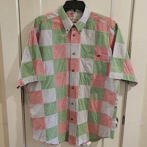 Orvis Patchwork Gingham Button-Down Short-Sleeve Camp Shirt - Size Medium